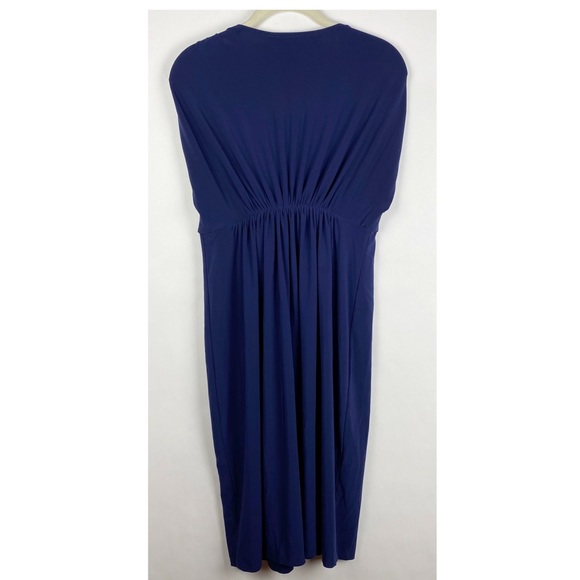 Norma Kamali Gathered V Neck Draped Dress Navy - Picture 2 of 7